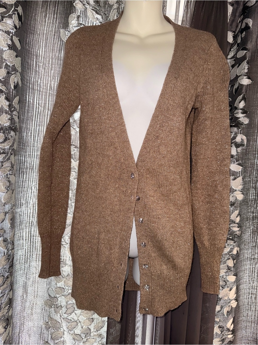 Halogen Brown V-Neck Button Cardigan